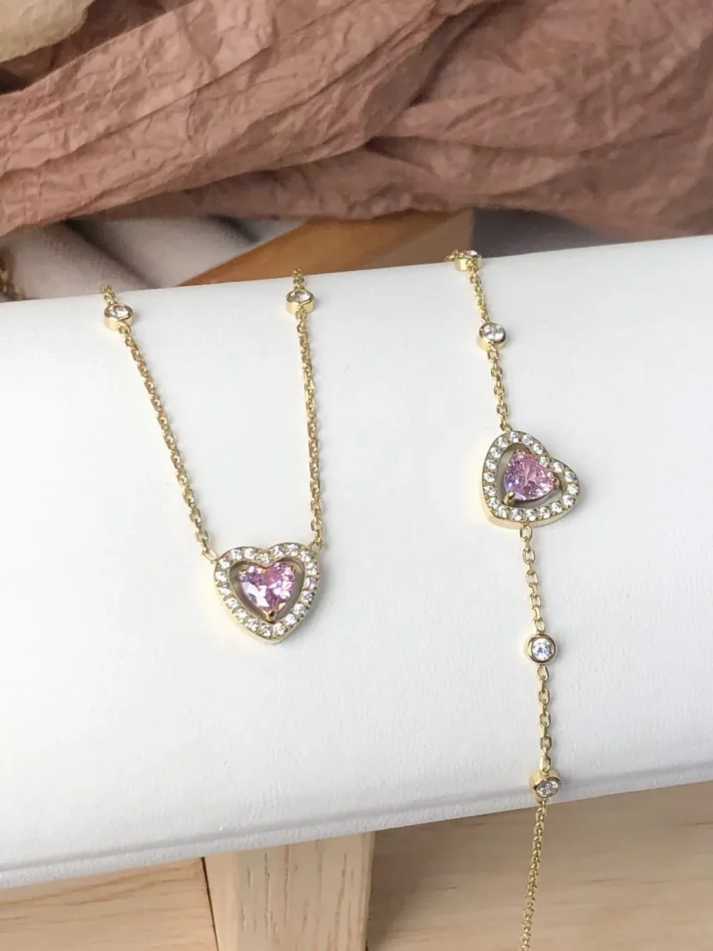 Collier ou gourmette cœur rose